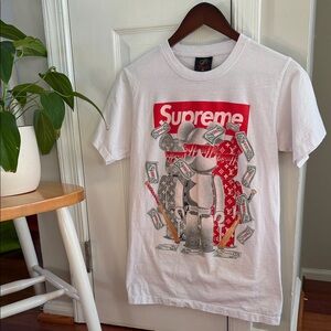 Supreme White Tee with Red Box Logo and Graphic Bear